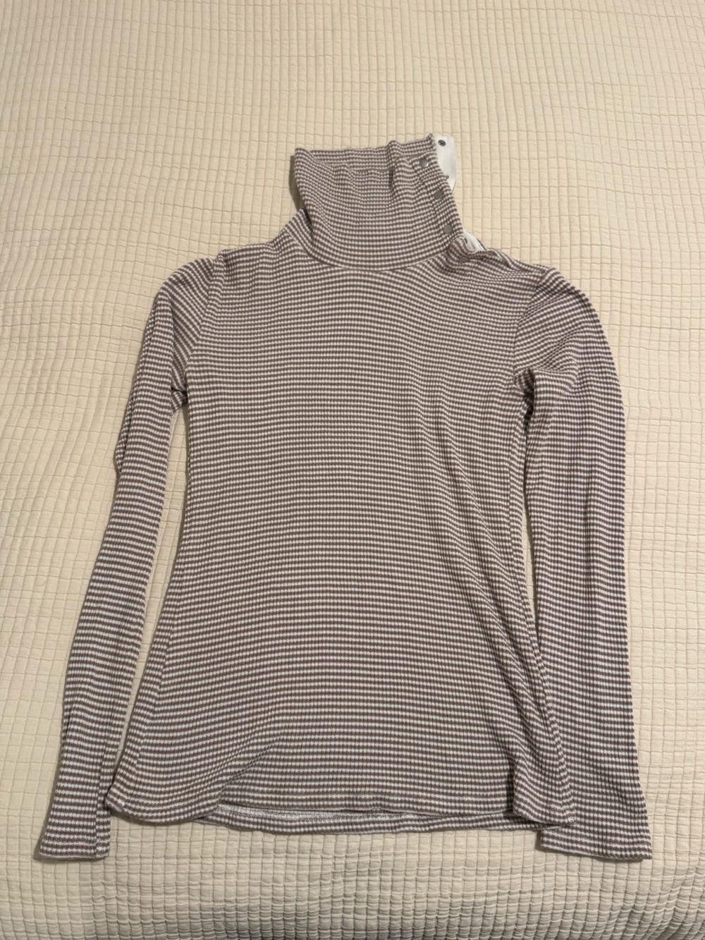 Dolan left coast collection long sleeve buttons top taupe cowl neck waffle knit